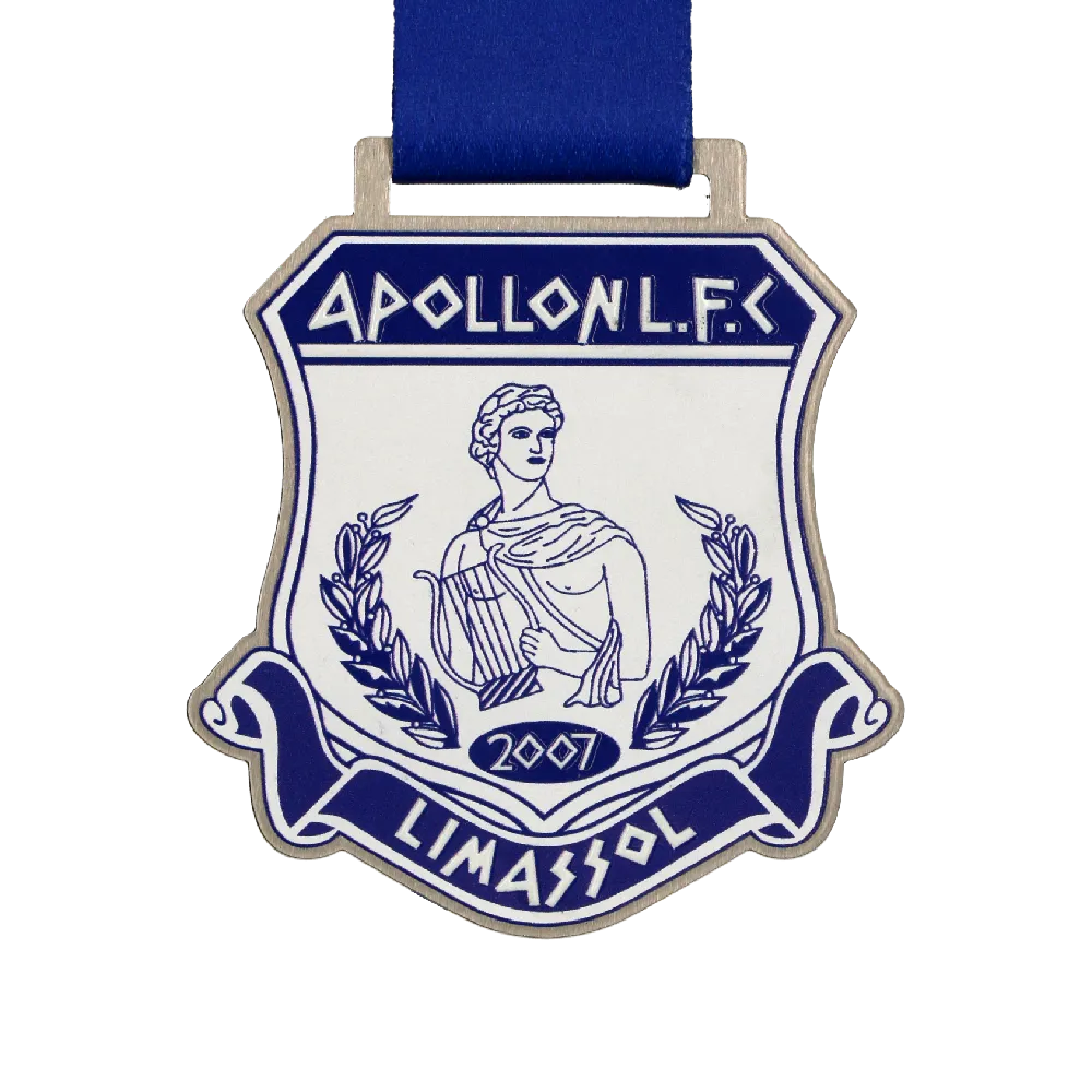 Blaue und weiße Medaille mit der Figur des griechischen Gottes Apollo