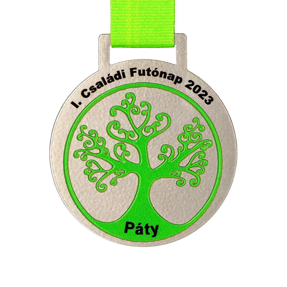 Silbermedaille mit grünem Baumdruck