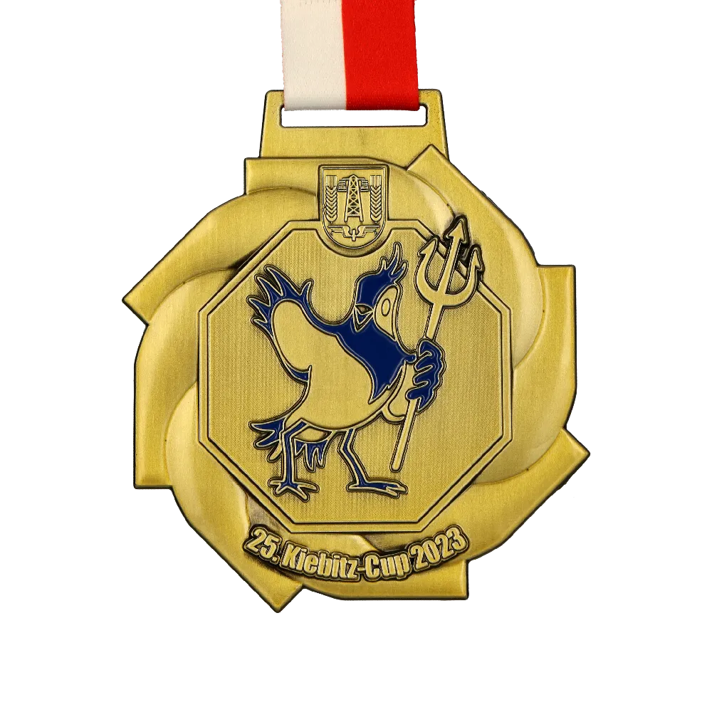 Goldene Medaille mit dem Abbild eines Vogels, der einen Dreizack hält