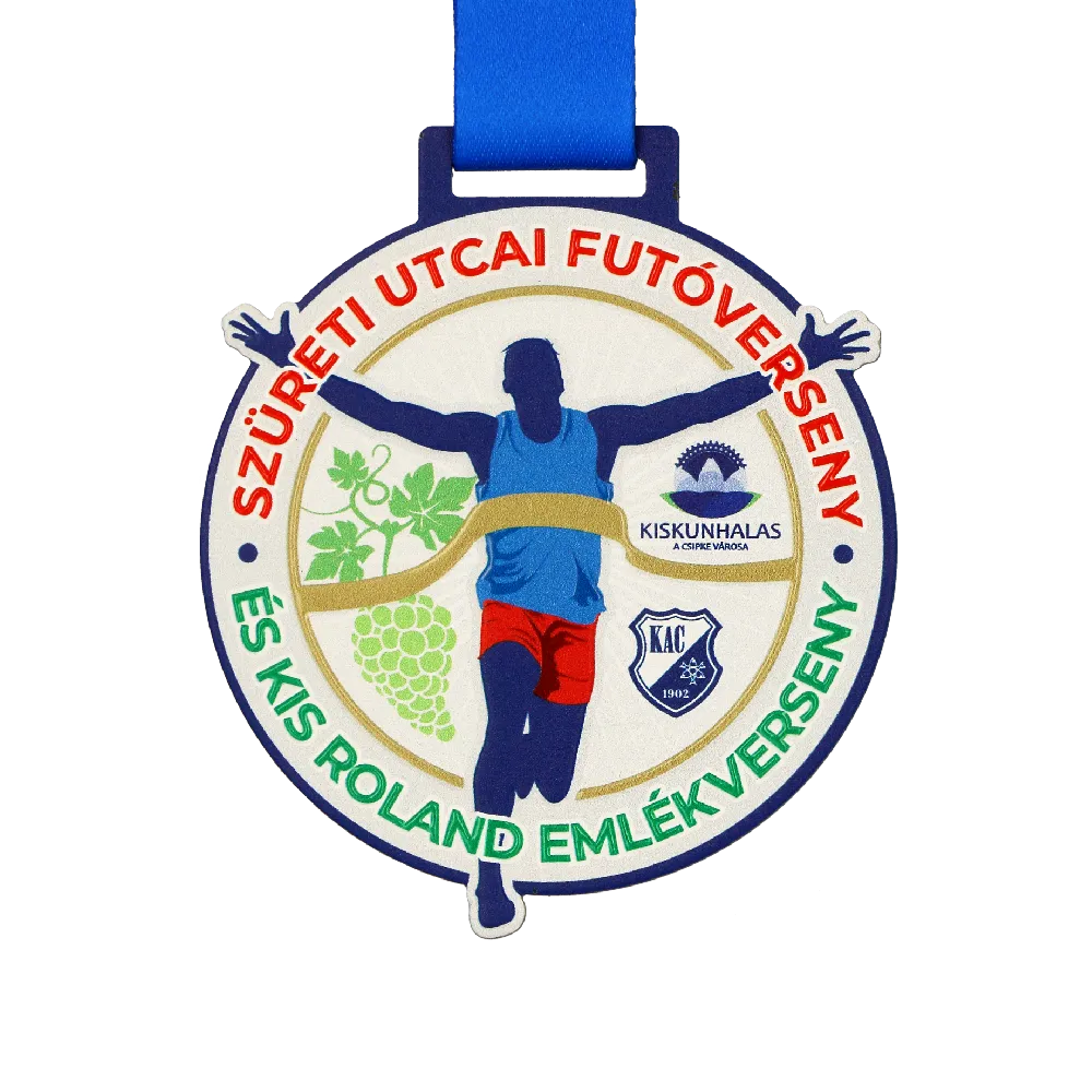 Weiß - Runde Medaille mit aufgedrucktem Läuferbild
